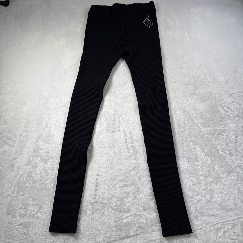 Baby Phat x Forever 21 Leggings Women L Black Ribbed Rhinestone Logo Y2K McBling